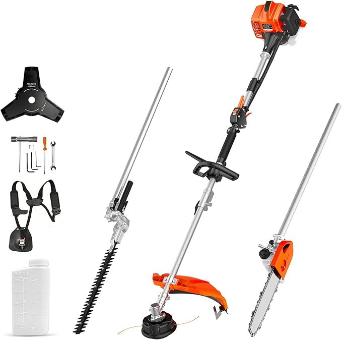 NEO-TEC 4-in-1 26cc Gas Weed Eater, String Trimmer,Pole Saw,Hedge Trimmer,Brush Cutter,Multi-Function Weed Wacker for Yard Care Tool with Rubber Handle & Shoulder Strap