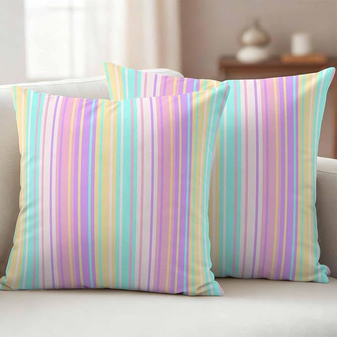 Pink Aqua Stripes Outdoor Pillow Covers 24x24 Inch Throw Pillow Covers Set of 2 Waterproof Decorative Pillow Cases Geometric Yellow Geometric Cushion Covers for Patio Furniture Garden Couch Sofa