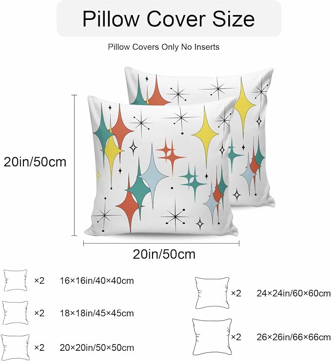 Middle Century Waterproof Outdoor Pillow Covers Set of 2 Home Decor, Boho Abstract Art Teal Orange Rhomboid Pillowcase Patio Pillow Covers for Couch Bench Furniture Garden 16x16in