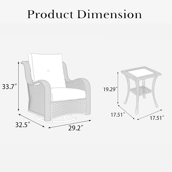 LayinSun 6 Pieces Outdoor Patio Furniture Set, Rattan Wicker Swivel Rocker Chairs Sets with Swivel Glider Chairs and Coffee Table