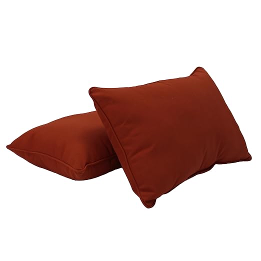 Factory Direct Partners Presidio 16" x 24" Lumbar Decorative Throw Pillow Set with Piping for Indoor/Outdoor Furniture UV, Fade, Weather-Resistant Olefin Fabric (2-Pack) - Rust Red, 13813-118