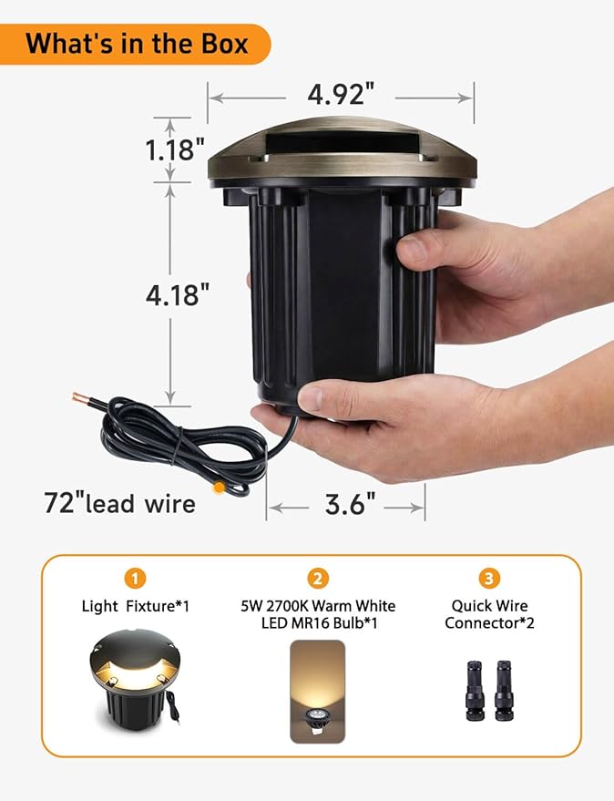 Gardenreet Low Voltage Well Light - Brass All Weather Ip65 LED In-Ground Hardwired Lighting, 12V Directional Fixture, Antique Bronze for Sideway Floor Pathway Without MR16 Bulb