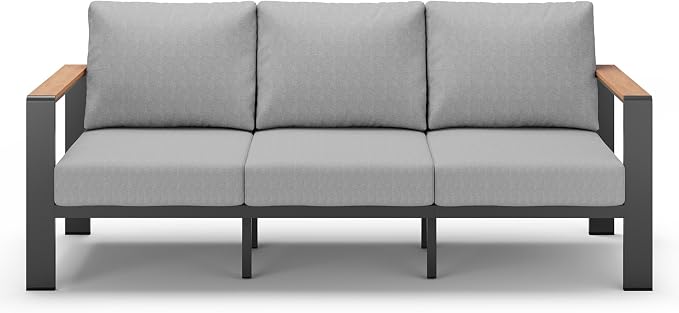 Aluminum Outdoor Patio Furniture 3 Seats, All-Weather Outdoor Patio Sofa with Washable Thick Cushion, Morden Patio Couch for Porch, Balcony, Deck, Yard, Gray