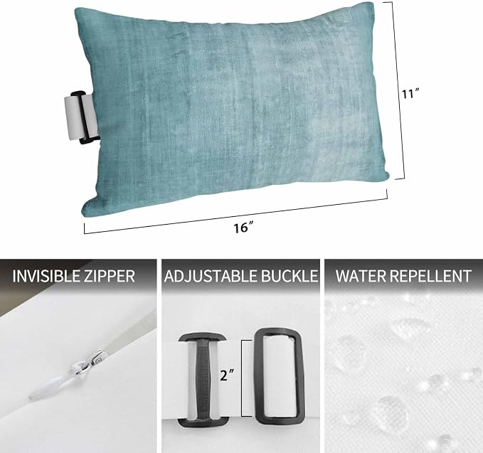 Outdoor Lumbar Pillows 11x16 Set of 2, Vintage Teal Green Waterproof Throw Pillow Covers with Insert, Modern Abstract Retro Art Decorative Pillowcase Cushion for Couch Sofa Bed