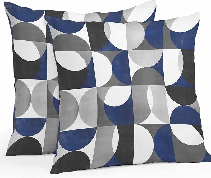 Vandarllin Outdoor Throw Pillows Covers 18x18 inch Set of 2 Waterproof Modern Blue Gray Geometric Decorative Zippered Cushion Covers for Patio Furniture, Abstract Mid Century Lumbar Pillowcases