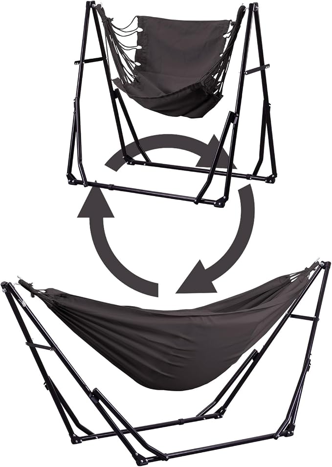 2 in 1 Hammock with Stand, Outdoor Hammock Swing Chair with Portable Heavy Duty Stand, Multi-Functional Hammock Stand 480 lbs Weight Capacit-Gray