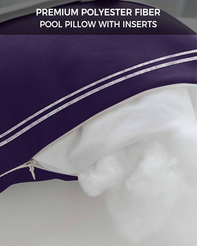 Outdoor Pillow for Lounge Chair with Strap & Insert Solid Color Recliner Head Pillow Dark Purple Waterproof Headrest Patio Lumbar Pillows for Beach Pool Office Chaise Chair 11x16 Inch