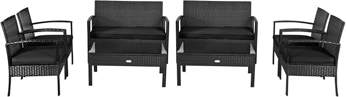 HAPPYGRILL 8-Piece Patio Conversation Set Outdoor Rattan Wicker Sofa & Coffee Table Furniture Set for Patio Garden Poolside