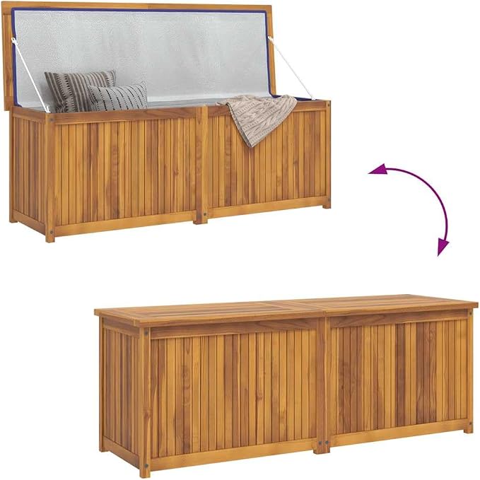Solid Wood Teak Patio Box with Easy Open Lid, Spacious Storage for Garden Tools and Cushions, Includes PE Bag for Dry Organization, Ideal for Garden Shed Garage