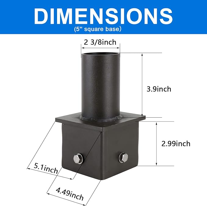 Tenon Adapter for 5 inch OD Square Pole Vertical Bracket Adapter with Slip Fitter Mount (2 3/8") Mounting Bracket Accessories for Outdoor Shoebox Lighting Parking Lot Light Street Light