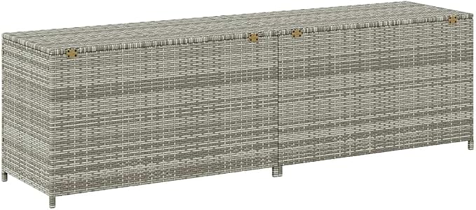 Patio Storage Box, 78.7" Large Outdoor Storage Bin, Synthetic Rattan Deck Box for Garden and Garage, Modern Grey Rectangular Organizer with Zipper Closure