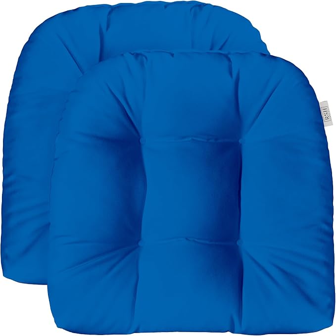 RSH DECOR: Sunbrella Tufted Wicker U-Shape Cushions Set of 2 | 19” x 19” | Water and Fade-Resistant Performance Fabric | Outdoor Seat Cushions for Patio Furniture | Canvas Pacific Blue
