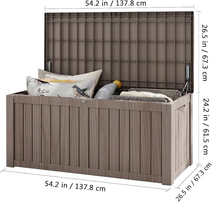 FEFLO 120 Gallon Resin Desk Boxes, Lockable Outdoor Storage Box | IP54 Weatherproof Package Delivery Boxes for Furniture, Toy, Shoe, Garden & Patio Tools Storage Outside - Brown