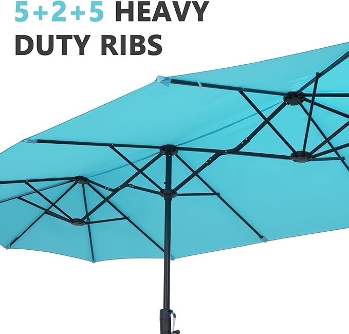 13Ft Large Patio Umbrella Outdoor Double-Sided Market Umbrella w/Easy Crank for Yard, Poolside, Deck, Blue