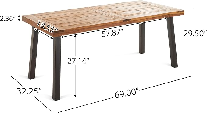 Christopher Knight Home Palin Wooden Patio Dining Set for 6, Acacia Wood Outdoor Dining Table Set for 6, 7 Piece Outdoor Dining Set with Rectangular Table and Armchair with Seat Cushion, Teak+Beige