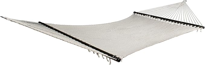Bliss Hammocks BH-415 2-Person Weekender 12’ Long Deluxe Rope Hammock, 4 mm Thick Handwoven Polyester Rope, Patio Yard Poolside Outdoor Hammock, 55-Inch Spreader Bar Supports up to 450 lbs, Natural