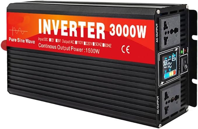 3000 Watt Pure Sine Wave Inverter,DC 12V24V to AC 110V/220V Pure Sine Wave Car Power Inverter with 2 Car Plug, for Home Appliances, RV Camping