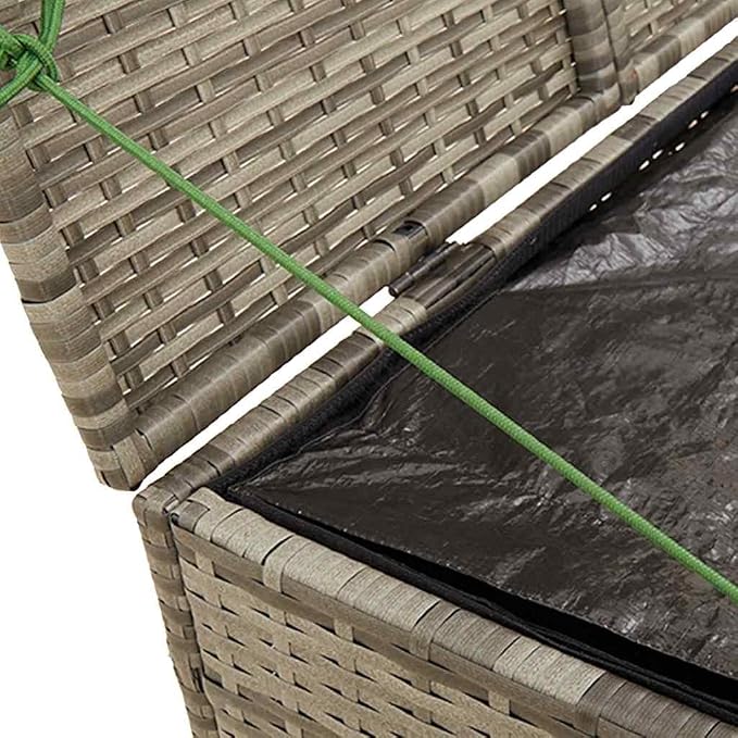 76.9 Gal Gray Poly Rattan Garden Storage Box with Water-Proof Bag and Powder-Coated Steel Frame for Patio Cushions and Blankets