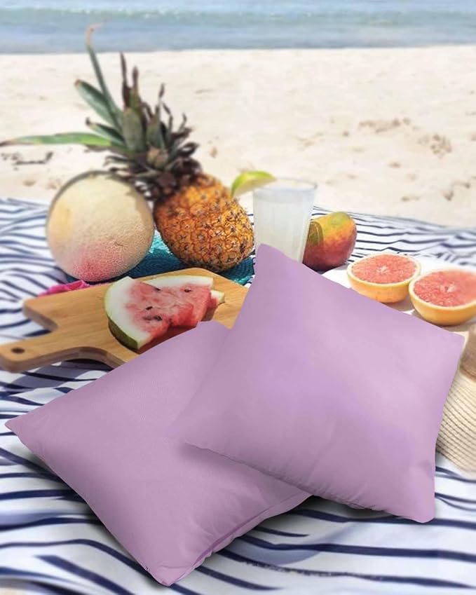 Outdoor Waterproof Throw Pillow Covers Set of 2 Lavender Pillowcases 20x20 Inches Solid Purple Color Patio Decorative Pillows Cushion Case Patio Pillows for Couch Bed Chair Garden