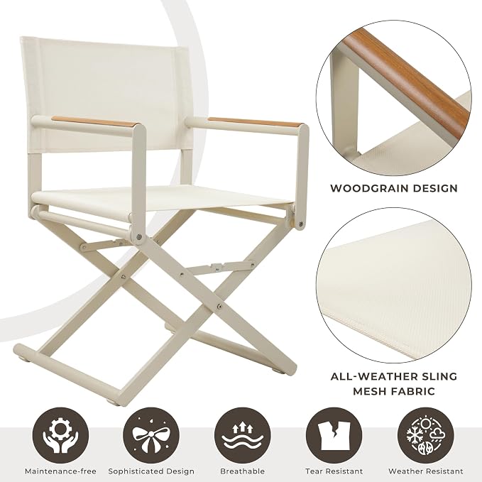 Grand patio 11-Piece Outdoor Dining Set, 10 Extra-Wide Folding Chairs & 1 Rectangle Expandable Table for 6-8 Person, Sling Mesh Patio Chairs with Wood Grain Table for Yard, Poolside, Deck, Apricot