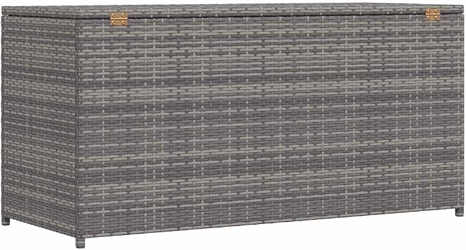 Outdoor Garden Storage Box, Large Patio Deck Box with Synthetic Poly Rattan and Steel Frame, Collapsible Storage Chest for Backyard and Terrace, 47.2 x 47.2 x 23.6 Inches, Grey