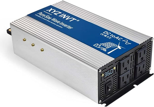 2000W Pure Sine Wave Inverter DC 12V to AC 110V 120V, 3600W Peak Power Inverter with 4 AC Outlets and LED Display for Car, Truck, Solar, Home Off Grid Over 90% Efficiency