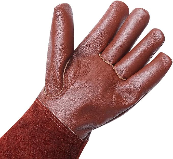 Acdyion Thorn Proof Gardening Gloves for Men & Women(Brown,Medium) | Long Puncture-resistant Cowhide Leather Gauntlets for Rose Pruning, Cacti, and Yard Work