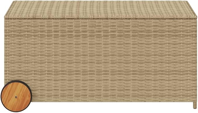 Wicker Outdoor Deck Box with Wheels, 50.2 Gal Outdoor Storage Box with Lid, PE Rattan Storage Container for Pillows, Cushions, Gardening Tools, 42.1"x21.7"x19.7"/20.9" Mix Beige