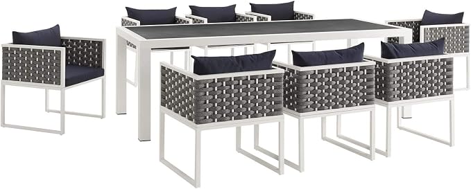 Modway Stance Outdoor Patio Woven Rope 9-Piece Dining Furniture Set