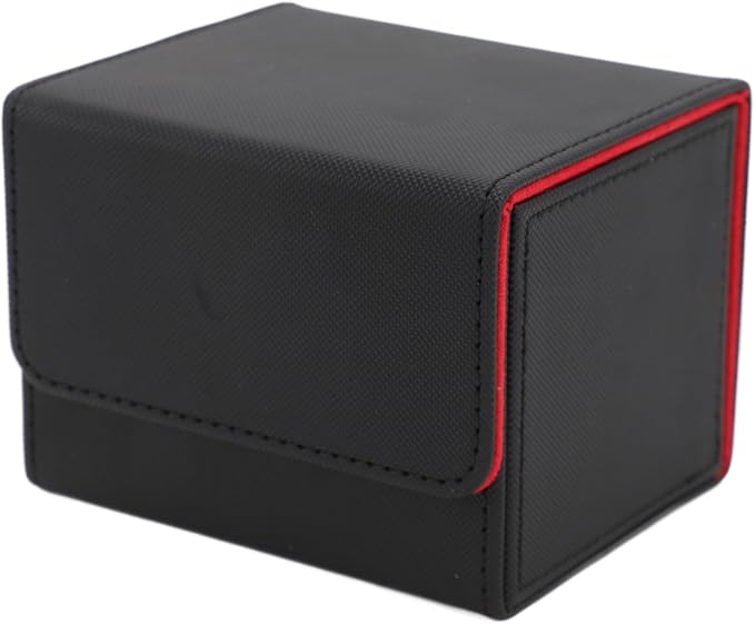 Zunate Card Deck Box with Magnetic Flap Lid, Large Capacity PU Leather Storage Box/Cover for Game Cards and Tarot Cards, Black, Holds Up to 100 (Black Red)