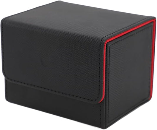 Zunate Card Deck Box with Magnetic Flap Lid, Large Capacity PU Leather Storage Box/Cover for Game Cards and Tarot Cards, Black, Holds Up to 100 (Black Red)