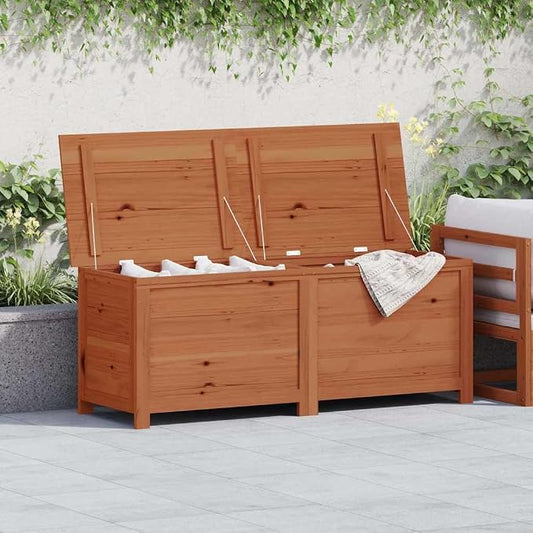 Outdoor Cushion Storage Box, Large Rectangular Deck Bin for Patio Furniture, Solid Fir Wood Weather-Resistant Container, Brown, 59.1 inch Length