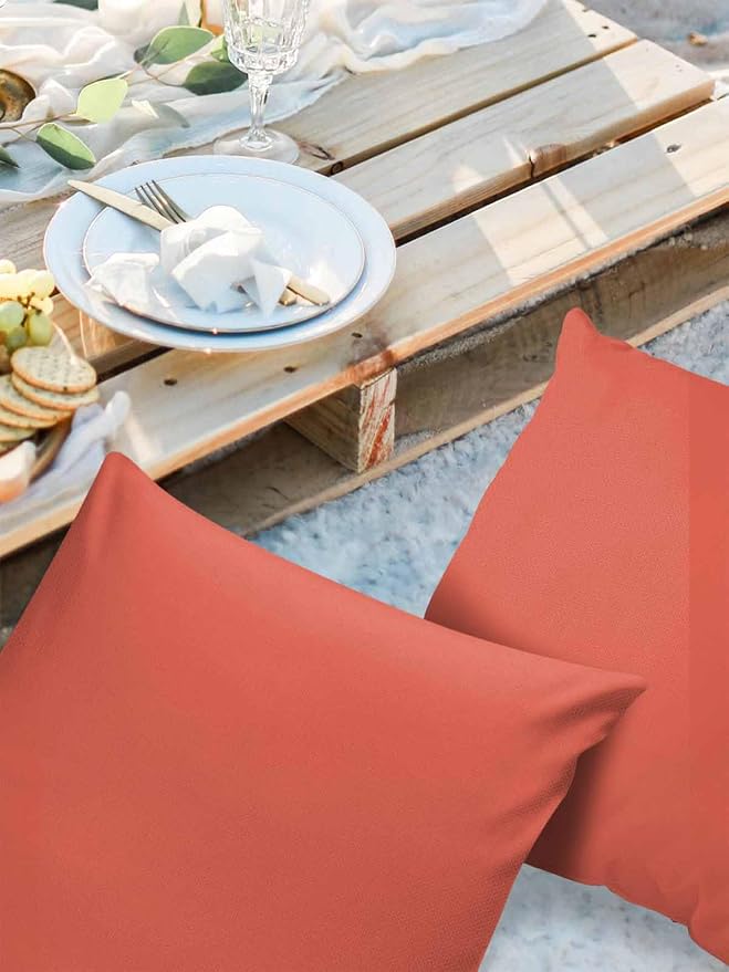 Outdoor Waterproof Throw Pillow Covers Set of 2 Coral Red Pillowcases 18x18 Inches Gradient Gradual Color Patio Decorative Pillows Cushion Case Patio Pillows for Couch Bed Chair Garden