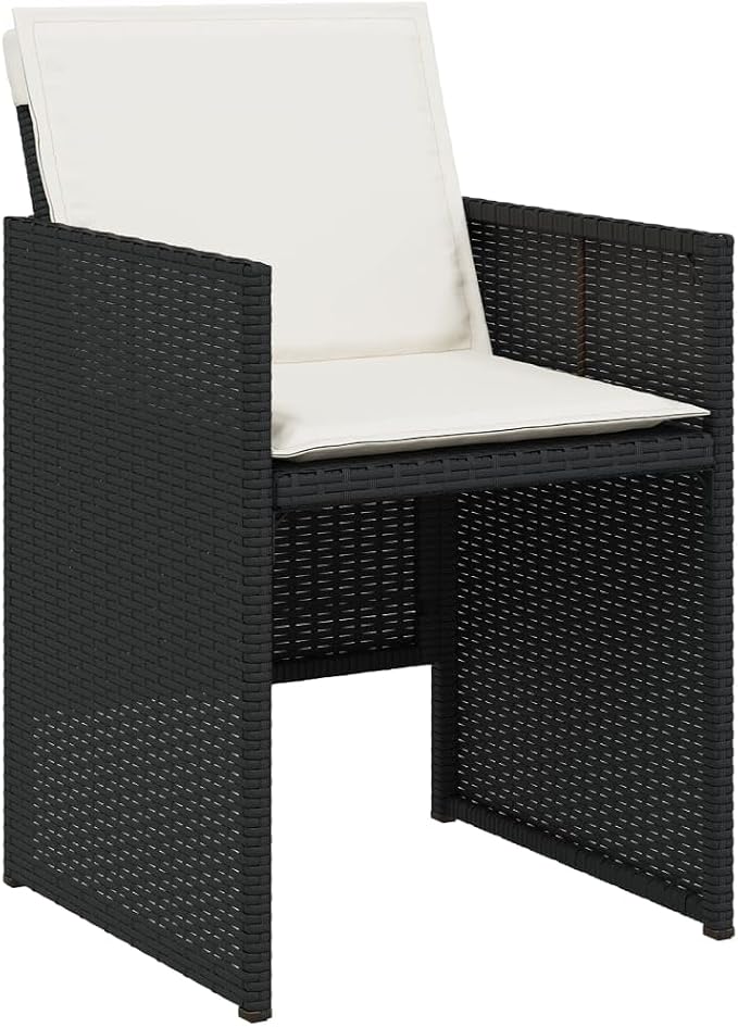 9-Piece Patio Dining Set with Cream Cushions Black PE Rattan Outdoor Furniture Set for Backyard Balcony Porch