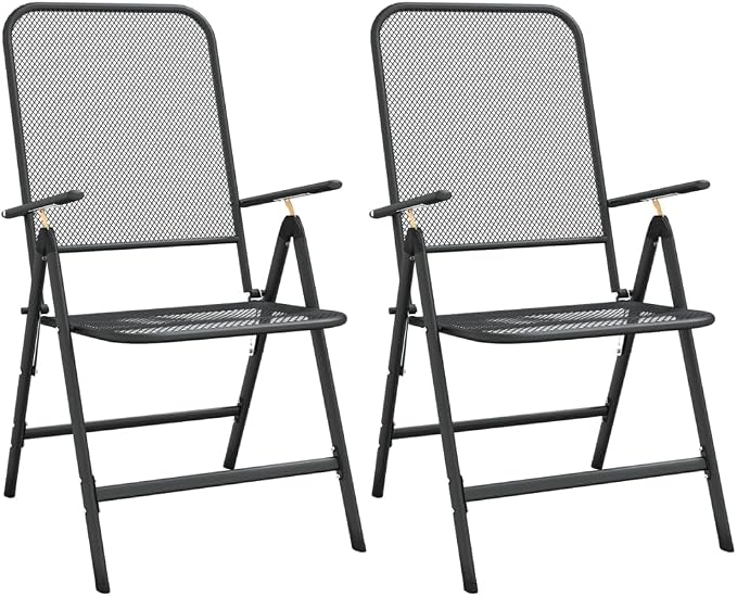 3 Piece Patio Dining Set Expanded Metal Mesh | E-Coating Finish, 7-Position Adjustable Backrest, Folding Chairs for Outdoor Garden