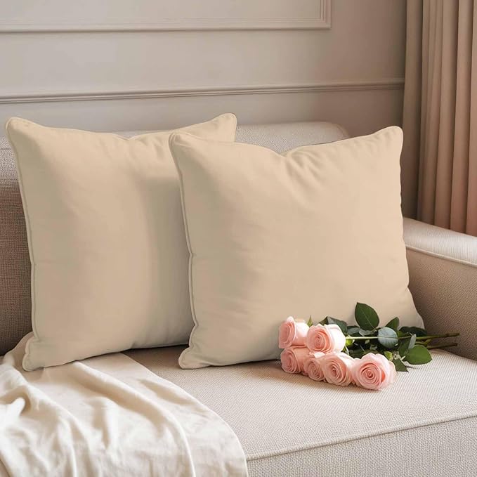 Throw Pillow Covers 18x18 Inch Set of 2, Khaki Solid Color Waterproof Outdoor Pillow Covers, Aesthetics Contemporary Luxury Decorative Cushion Pillowcases for Couch, Sofa, Bed, Garden, Patio