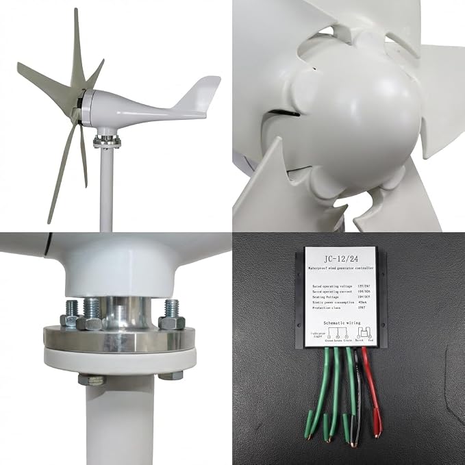 1200W Wind Power Generator, 12V/24V Wind Turbine Kit, 2.5M/s Start Wind-Mill Generator Kit with Charging Controller, DC27–54V, for Home, Farms, Factory, RV Boats, Warehouse, Camps White