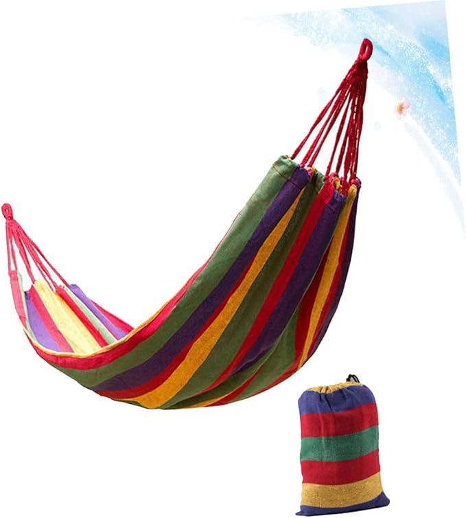 Abaodam Double Thickened Canvas Outdoor Hammock Swing Sleeping Bed with Two Bind Ropes and Carry Bag Heavy Duty Red Double Person Portable Hanging Sleeping Bed for Camping Travel
