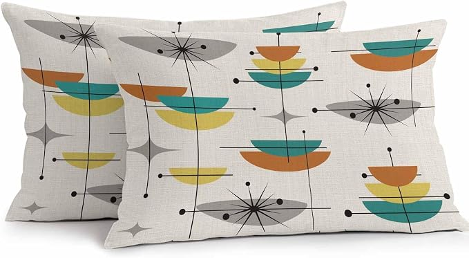 Vandarllin Outdoor Throw Pillows Covers 20x12 inch Set of 2 Waterproof Boho Mid Century Decorative Zippered Cushion Covers for Patio Furniture, Yellow Orange Geometric Abstract Lumbar Pillowcases
