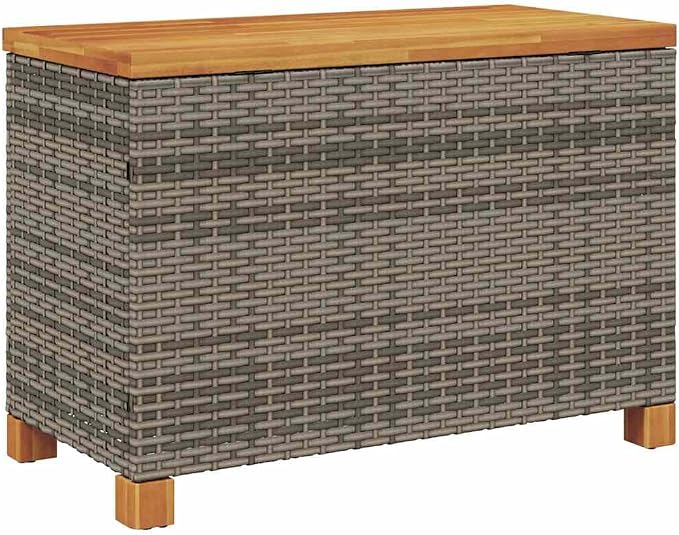 Grey PE Rattan Outdoor Storage Box 31.5x15.7x18.9 in Waterproof Deck Box for Patio Cushions with Acacia Wood Frame