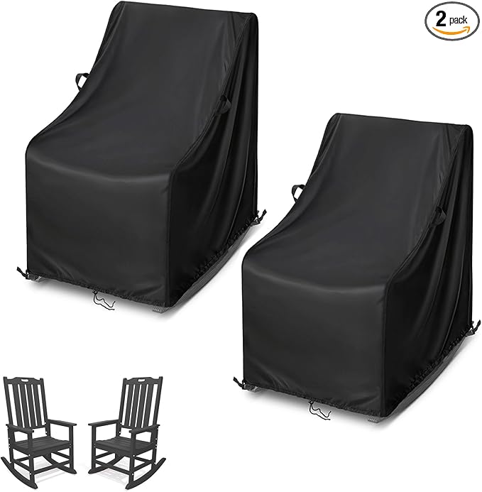 Kasla Patio Chair Cover, Waterproof Heavy Duty Cover for Outdoor Rocking Chair & Rattan Wicker Chair & Swivel Chair & Stackable Dining Chair (Black, 28"L×36"W×45"H, 2 Pack)