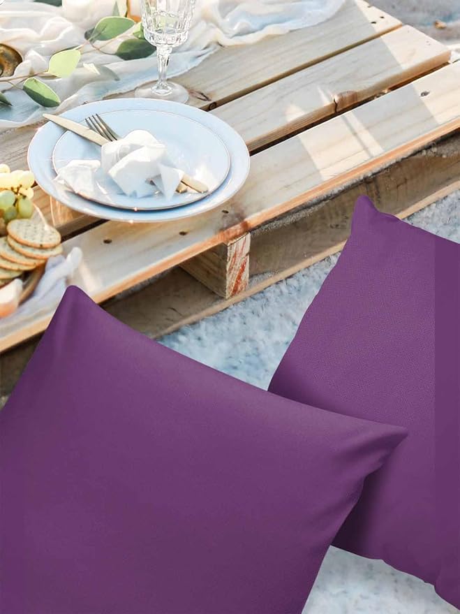 Outdoor Waterproof Throw Pillow Covers Set of 2 Purple Pillowcases 24x24 Inches Solid Purple Color Patio Decorative Pillows Cushion Case Patio Pillows for Couch Bed Chair Garden