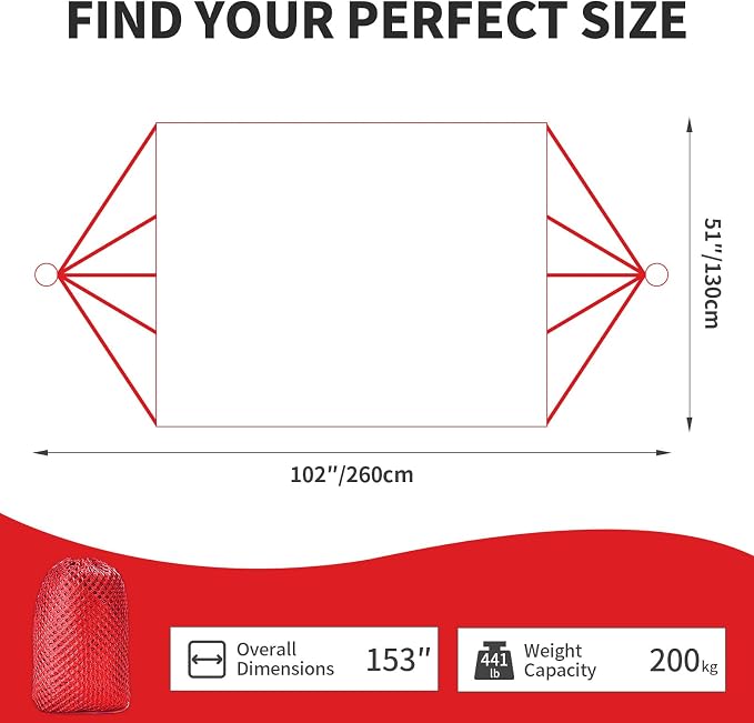 Outdoor Travel Camping Sport Hammock, Super Soft and Breathable Nylon Mesh Hammock, Breathable 330 Lbs with Storage Bag (Red)
