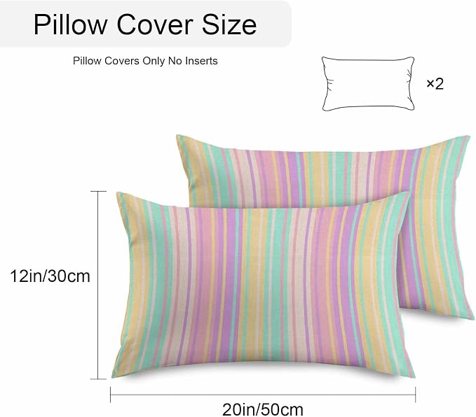 Pink Aqua Stripe Outdoor Pillow Covers 20x12 Inch Lumbar Pillow Covers Set of 2 Waterproof Decorative Throw Pillow Cases Yellow Geometric Country Geometric Cushion Covers for Patio Furniture Garden
