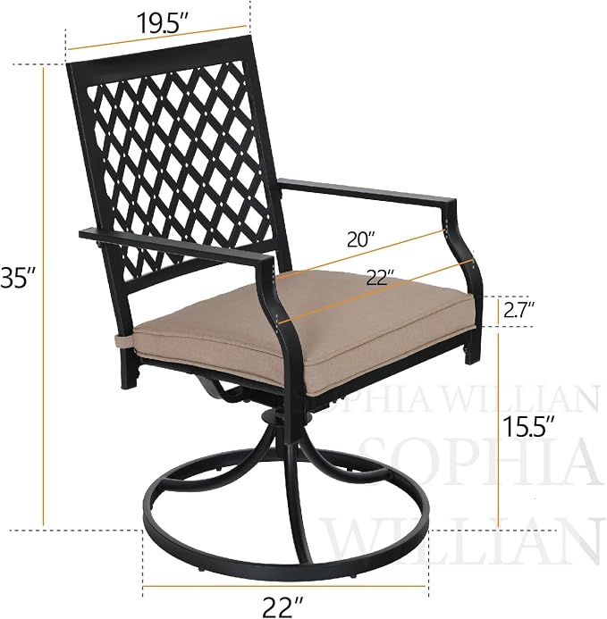 PHI VILLA Patio Dining Chairs Set of 4 Outdoor Swivel Rocker Patio Chairs with Cushion Metal Outdoor Chairs for Garden Backyard Bistro