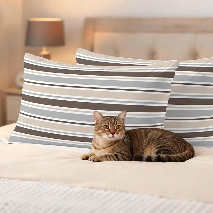 Khaki Grey Striped Outdoor Pillow Cover 12x20 Inch Cushion Sham Case, Farmhouse Stripes Modern Abstract Art Waterproof Decorative Square Throw Pillowcase for Outside Garden Patio Porch Couch Chair