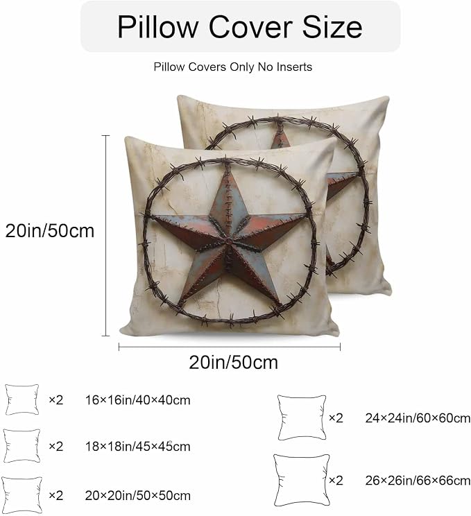 Texas Star Vintage Waterproof Outdoor Pillow Covers Set of 2 Home Decor, Abstract Country Stars Modern Pillowcase Patio Pillow Covers for Couch Bench Furniture Garden 20x20in