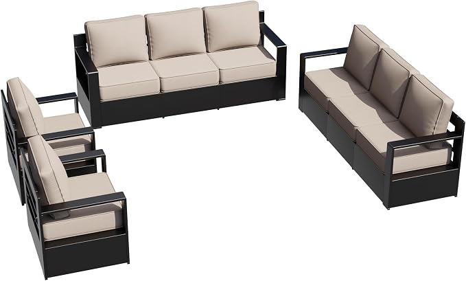 Outdoor Aluminum Furniture Set, 4-Piece Patio Conversation Set, 2 Chairs and 2 Sofa, All-Weather Metal Frame, 6" Thick Removable Cushions, Deep Setting for Garden, Poolside and Porch