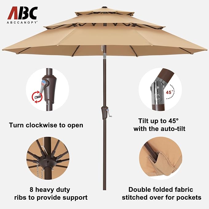 ABCCANOPY Patio Umbrellas 3 Tiers 11FT (Tan)