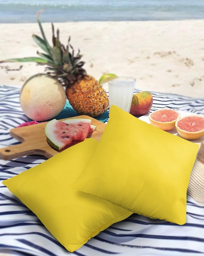 Outdoor Waterproof Pillow Covers for Patio Furniture Bright Yellow Decorative Throw Pillow Cover Solid Color Pillowcases Set of 2 Cushion Case for Sofa Couch Chair Home Decor 24x24 inch x 2pcs